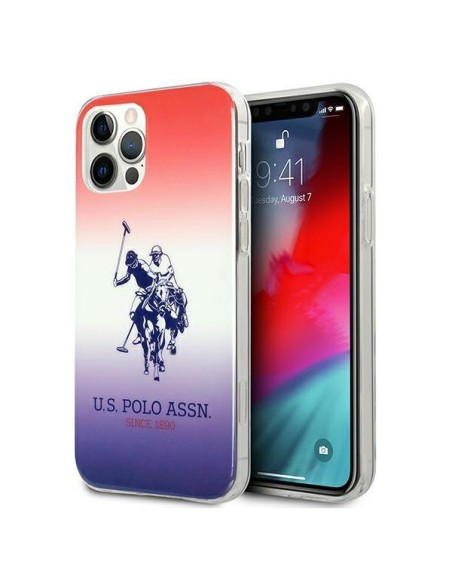 JAV Polo Assn byla Gradiento raštų kolekcija, skirta iPhone 12 / iPhone 12 Pro – raudona ir mėlyna