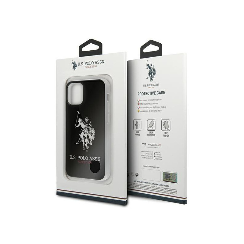 JAV Polo Assn byla Shiny Big Logo iPhone 12 mini - juodas Shiny Big logotipas