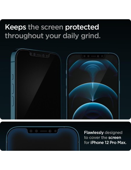 Spigen Glas.tR EZ Fit grūdintas stiklas skirtas iPhone 12 Pro Max - 2 vnt. Spigen Glas.tR EZ Fit grūdintas stiklas skirtas iPhone 12 Pro Max - 2 vnt.