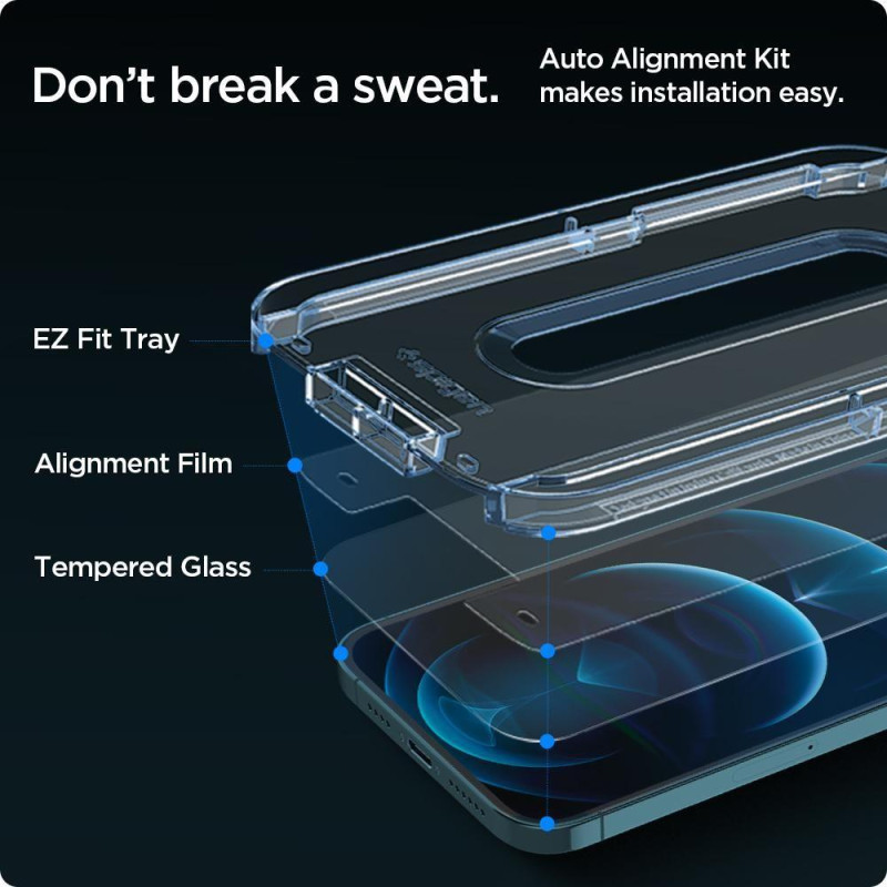 Spigen Glas.tR EZ Fit grūdintas stiklas skirtas iPhone 12 Pro Max - 2 vnt.