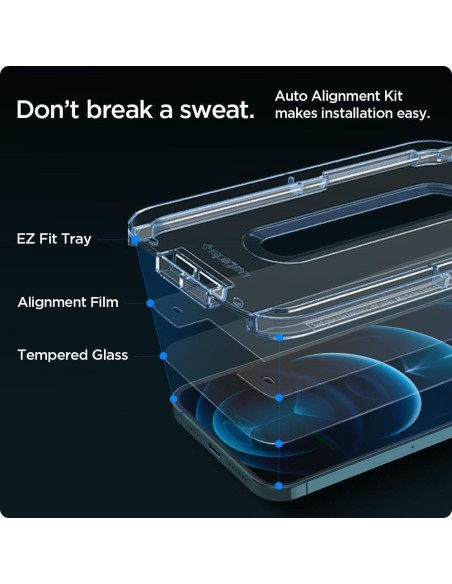 Spigen Glas.tR EZ Fit grūdintas stiklas skirtas iPhone 12 Pro Max - 2 vnt. Spigen Glas.tR EZ Fit grūdintas stiklas skirtas iPhone 12 Pro Max - 2 vnt.