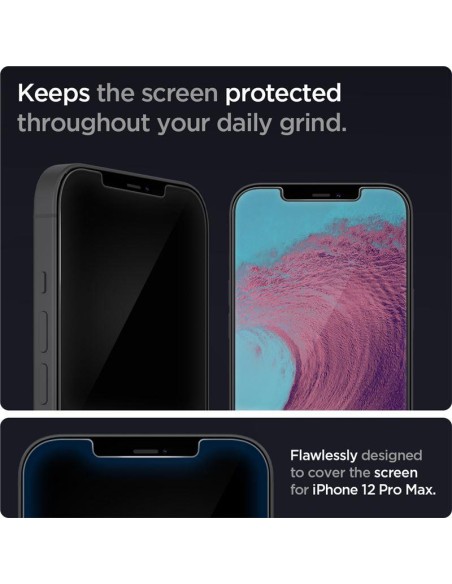 Spigen Glas.tR EZ Fit grūdintas stiklas skirtas iPhone 12 Pro Max - 2 vnt. Spigen Glas.tR EZ Fit grūdintas stiklas skirtas iPhone 12 Pro Max - 2 vnt.