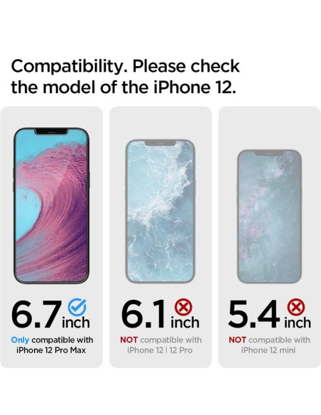 Spigen Glas.tR EZ Fit grūdintas stiklas skirtas iPhone 12 Pro Max - 2 vnt. Spigen Glas.tR EZ Fit grūdintas stiklas skirtas iPhone 12 Pro Max - 2 vnt.