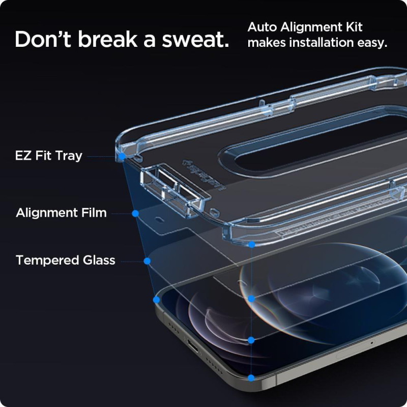 Spigen Glas.tR EZ Fit grūdintas stiklas skirtas iPhone 12 / iPhone 12 Pro - 2 vnt.