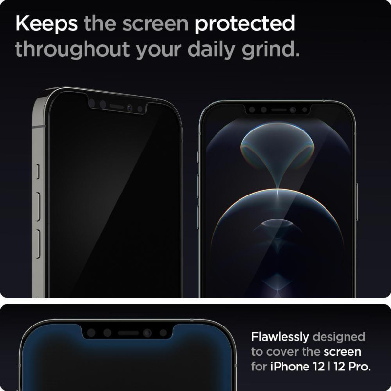 Spigen Glas.tR EZ Fit grūdintas stiklas skirtas iPhone 12 / iPhone 12 Pro - 2 vnt.