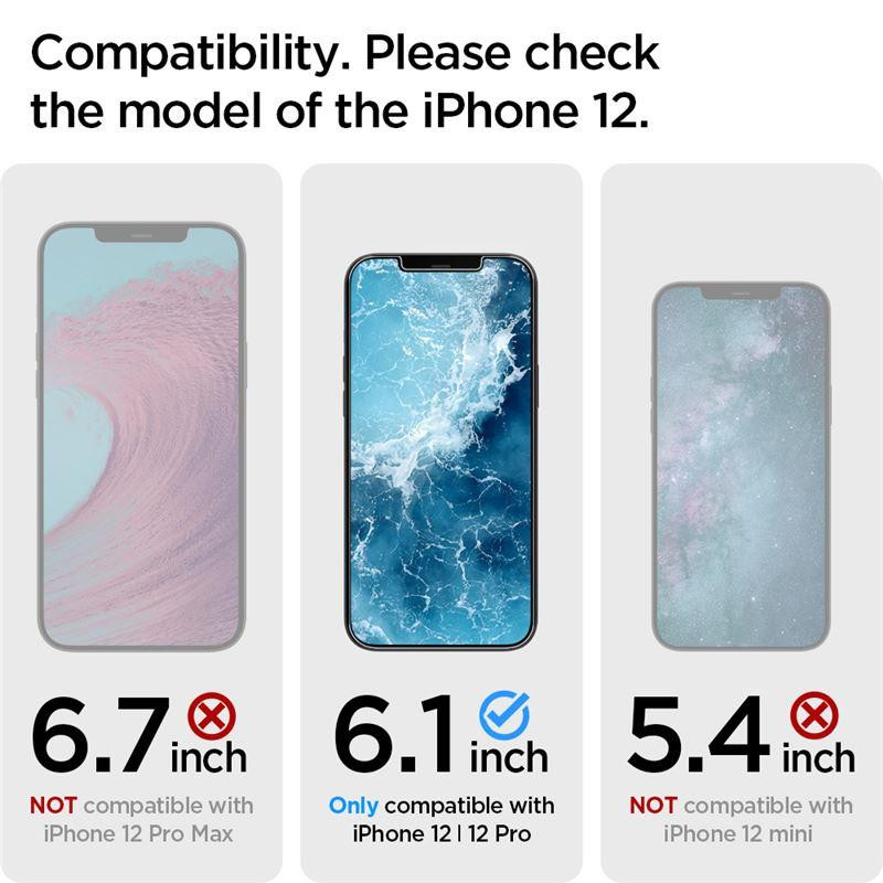 Spigen Glas.tR EZ Fit grūdintas stiklas skirtas iPhone 12 / iPhone 12 Pro - 2 vnt.