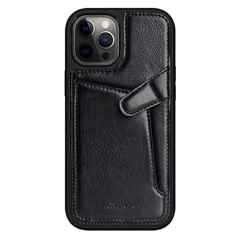 Nillkin Aoge odinis dėklas Lankstus šarvuotas natūralios odos dėklas su kišene, skirtas iPhone 12 Mini Black