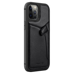 Nillkin Aoge odinis dėklas Lankstus šarvuotas natūralios odos dėklas su kišene, skirtas iPhone 12 Mini Black