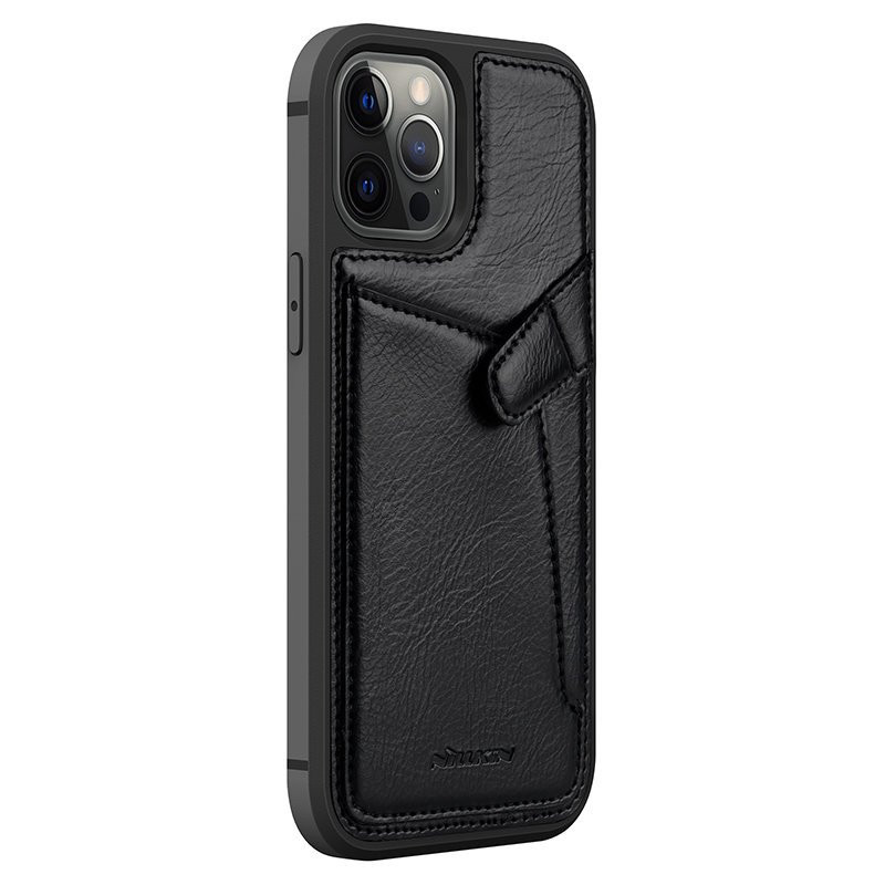 Nillkin Aoge odinis dėklas Lankstus šarvuotas natūralios odos dėklas su kišene, skirtas iPhone 12 Mini Black