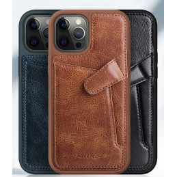 Nillkin Aoge odinis dėklas Lankstus šarvuotas natūralios odos dėklas su kišene, skirtas iPhone 12 Mini Black