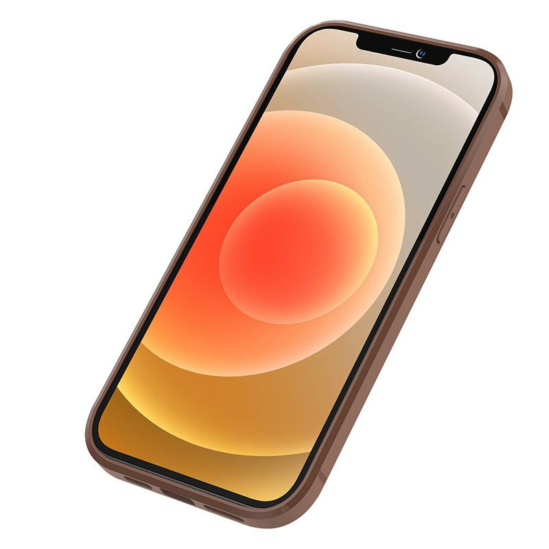 Nillkin Aoge Leather Case lankstus šarvuotas natūralios odos dėklas su kišene iPhone 12 mini rudai