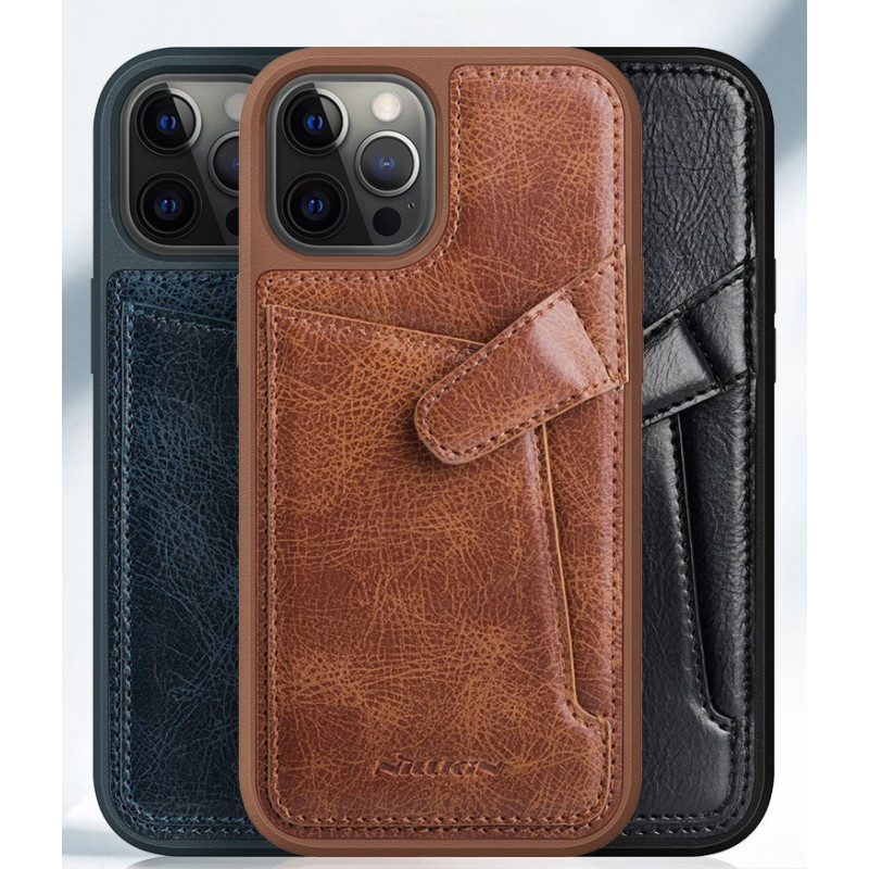 Nillkin Aoge Leather Case lankstus šarvuotas natūralios odos dėklas su kišene iPhone 12 mini rudai