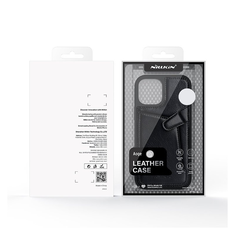 Nillkin Aoge Leather Case lankstus šarvuotas natūralios odos dėklas su kišene iPhone 12 mini rudai