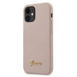 Guess Silicone Script Gold Logo dėklas iPhone 12 mini - šviesiai rožinis