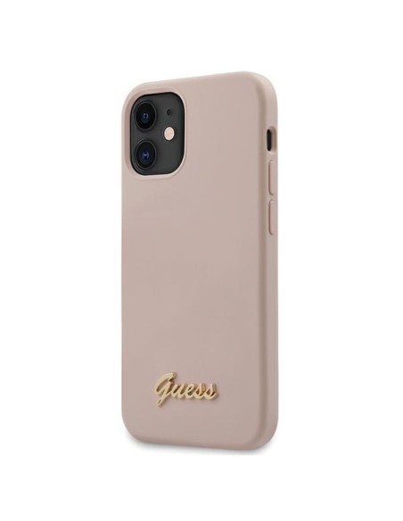 Guess Silicone Script Gold Logo dėklas iPhone 12 mini - šviesiai rožinis Guess Silicone Script Gold Logo dėklas iPhone 12 mini - šviesiai rožinis