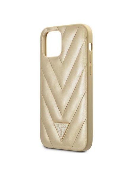 Guess V-Quilted Collection dėklas iPhone 12 mini - auksinis Guess V-Quilted Collection dėklas iPhone 12 mini - auksinis