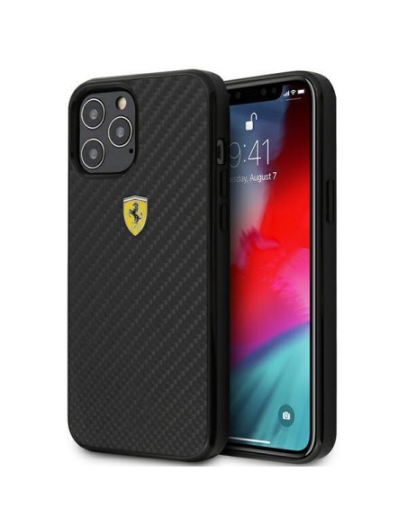 Ferrari On Track Real Carbon dėklas, skirtas iPhone 12 Pro Max - juodas